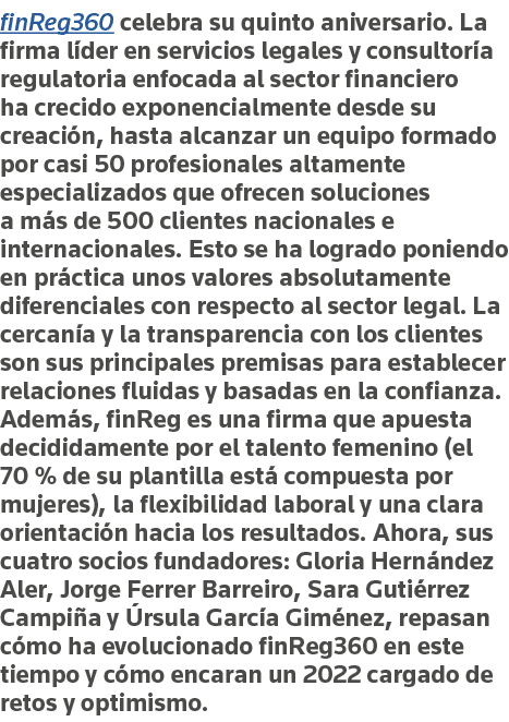 finReg360 celebra su quinto aniversario  La firma líder en servicios legales y consultoría regulatoria enfocada al se   