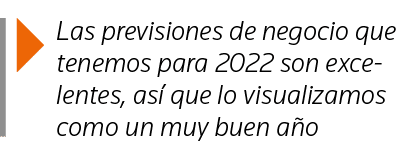  Las previsiones de negocio que tenemos para 2022 son excelentes, así que lo visualizamos como un muy buen año