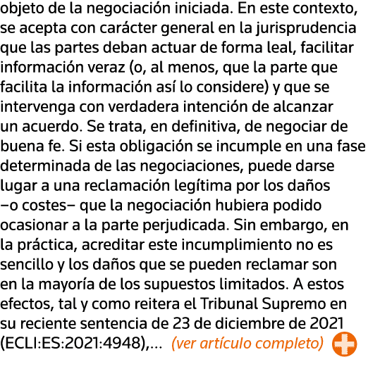 objeto de la negociación iniciada  En este contexto, se acepta con carácter general en la jurisprudencia que las part   