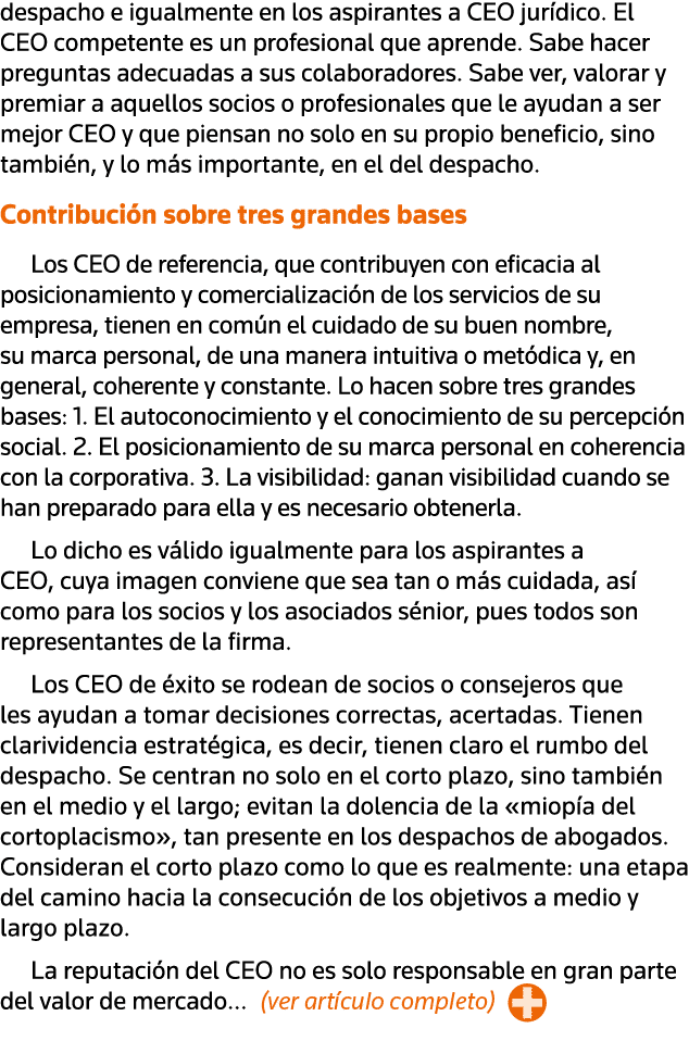 despacho e igualmente en los aspirantes a CEO jurídico  El CEO competente es un profesional que aprende  Sabe hacer p   