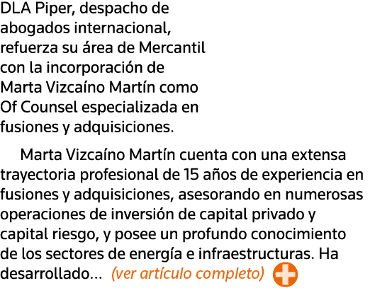 DLA Piper, despacho de abogados internacional, refuerza su área de Mercantil con la incorporación de Marta Vizcaíno M   