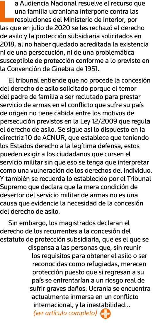 La Audiencia Nacional resuelve el recurso que una familia ucraniana interpone contra las resoluciones del Ministerio    