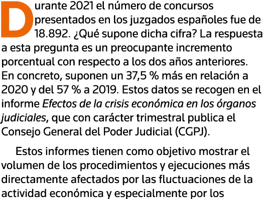 Durante 2021 el número de concursos presentados en los juzgados españoles fue de 18 892   Qué supone dicha cifra  La    