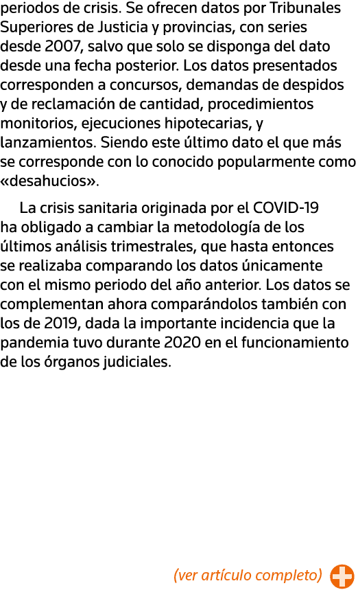 periodos de crisis  Se ofrecen datos por Tribunales Superiores de Justicia y provincias, con series desde 2007, salvo   