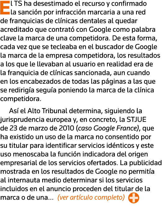 El TS ha desestimado el recurso y confirmado la sanción por infracción marcaria a una red de franquicias de clínicas    