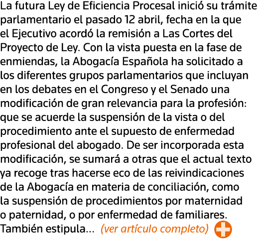 La futura Ley de Eficiencia Procesal inició su trámite parlamentario el pasado 12 abril, fecha en la que el Ejecutivo   