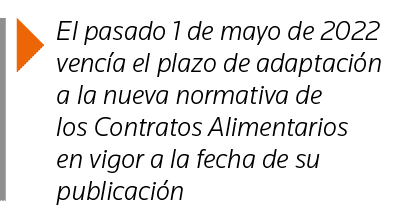  El pasado 1 de mayo de 2022 vencía el plazo de adaptación a la nueva normativa de los Contratos Alimentarios en vigo   