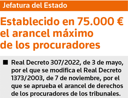 Jefatura del Estado Establecido en 75 000   el arancel máximo de los procuradores   Real Decreto 307 2022, de 3 de ma   
