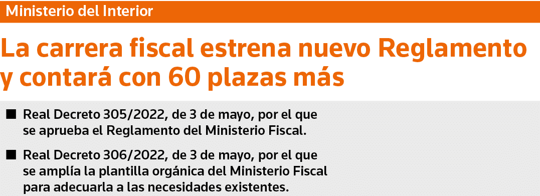 Ministerio del Interior La carrera fiscal estrena nuevo Reglamento y contará con 60 plazas más   Real Decreto 305 202   