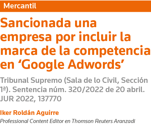 Mercantil Sancionada una empresa por incluir la marca de la competencia en  Google Adwords  Tribunal Supremo (Sala de   