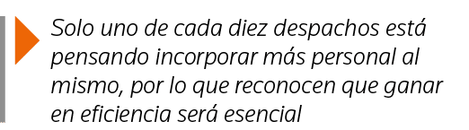  Solo uno de cada diez despachos está pensando incorporar más personal al mismo, por lo que reconocen que ganar en ef   