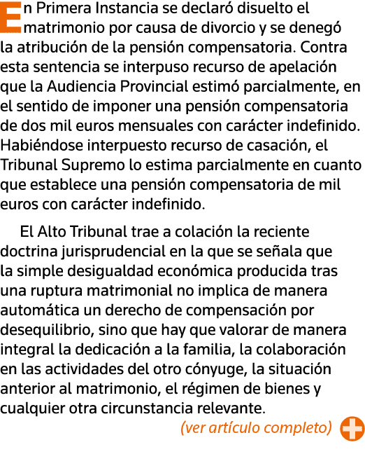 En Primera Instancia se declaró disuelto el matrimonio por causa de divorcio y se denegó la atribución de la pensión    