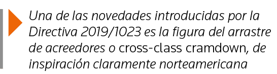  Una de las novedades introducidas por la Directiva 2019 1023 es la figura del arrastre de acreedores o cross-class c   