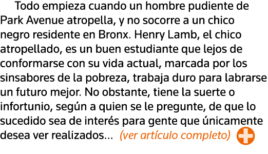 Todo empieza cuando un hombre pudiente de Park Avenue atropella, y no socorre a un chico negro residente en Bronx  He   