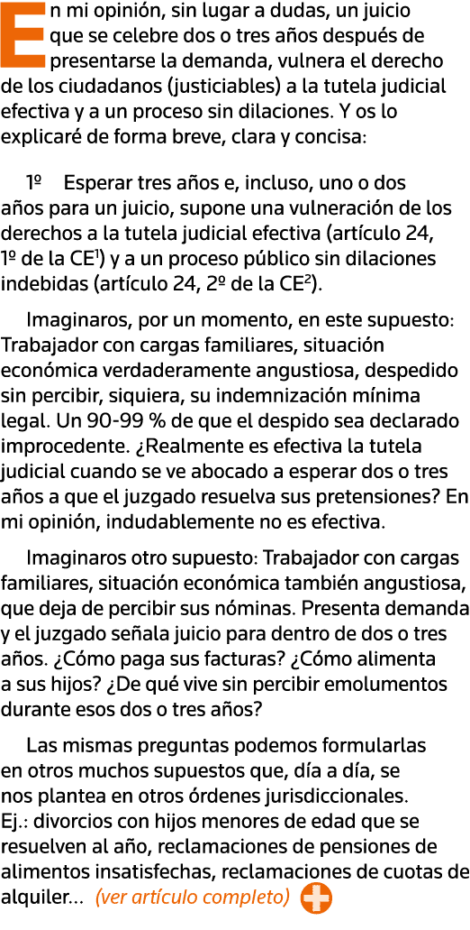 En mi opinión, sin lugar a dudas, un juicio que se celebre dos o tres años después de presentarse la demanda, vulnera   
