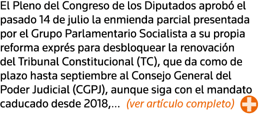 El Pleno del Congreso de los Diputados aprobó el pasado 14 de julio la enmienda parcial presentada por el Grupo Parla   