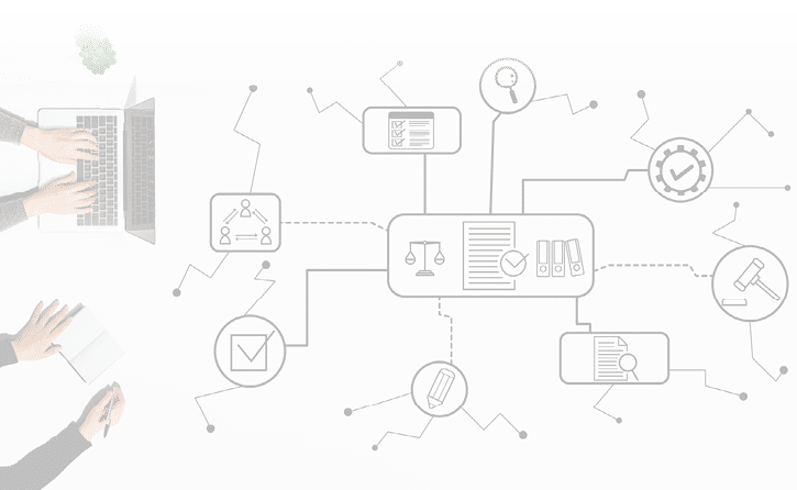 Compliance theme with people working together with laptop and notebook