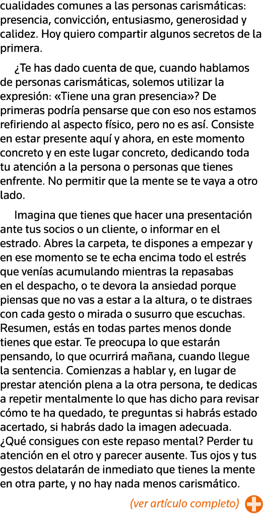 cualidades comunes a las personas carismáticas: presencia, convicción, entusiasmo, generosidad y calidez  Hoy quiero    