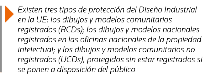 Existen tres tipos de protección del Diseño Industrial en la UE: los dibujos y modelos comunitarios registrados (RCD   