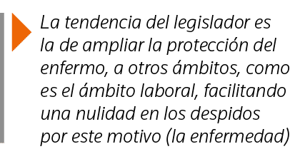  La tendencia del legislador es la de ampliar la protección del enfermo, a otros ámbitos, como es el ámbito laboral,    