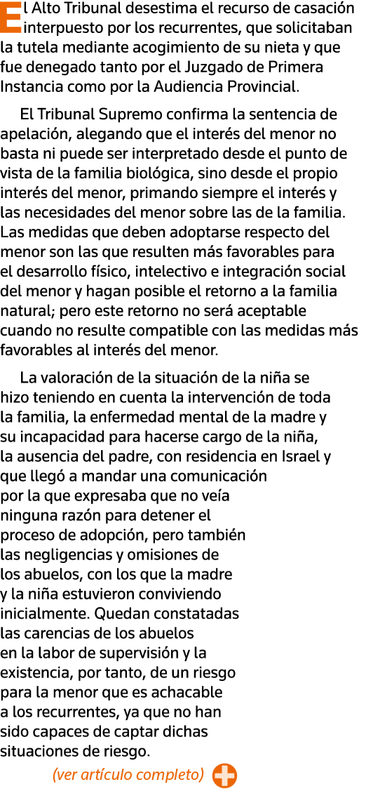 El Alto Tribunal desestima el recurso de casación interpuesto por los recurrentes, que solicitaban la tutela mediante   