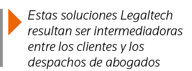  Estas soluciones Legaltech resultan ser intermediadoras entre los clientes y los despachos de abogados