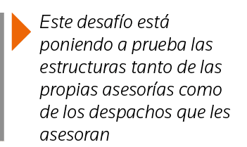  Este desafío está poniendo a prueba las estructuras tanto de las propias asesorías como de los despachos que les ase   