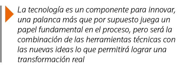  La tecnología es un componente para innovar, una palanca más que por supuesto juega un papel fundamental en el proce   
