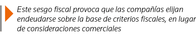  Este sesgo fiscal provoca que las compañías elijan endeudarse sobre la base de criterios fiscales, en lugar de consi   