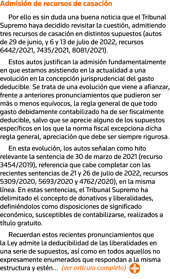 Admisión de recursos de casación Por ello es sin duda una buena noticia que el Tribunal Supremo haya decidido revisit   