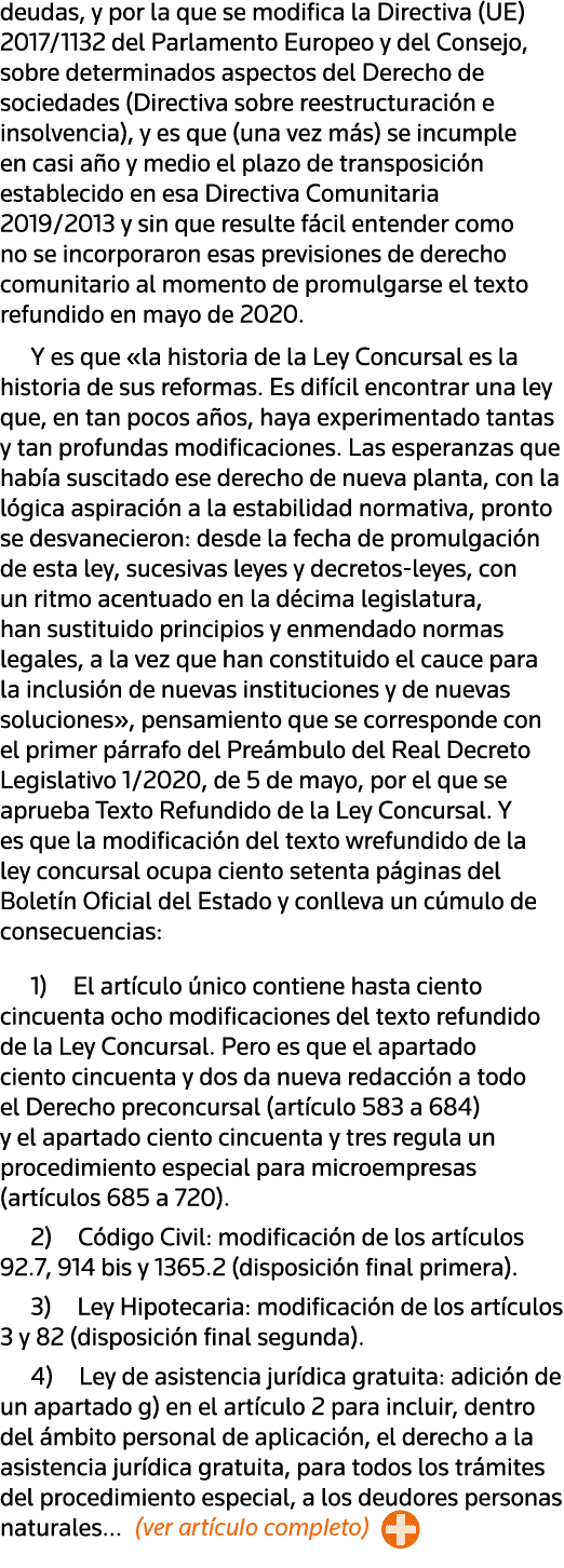 deudas, y por la que se modifica la Directiva (UE) 2017 1132 del Parlamento Europeo y del Consejo, sobre determinados   