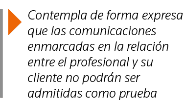  Contempla de forma expresa que las comunicaciones enmarcadas en la relación entre el profesional y su cliente no pod   