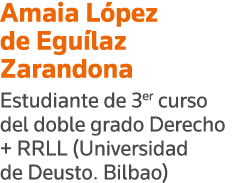 Amaia López de Eguílaz Zarandona Estudiante de 3er curso del doble grado Derecho + RRLL (Universidad de Deusto  Bilbao)
