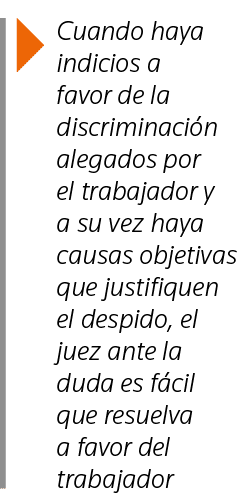  Cuando haya indicios a favor de la discriminación alegados por el trabajador y a su vez haya causas objetivas que ju   