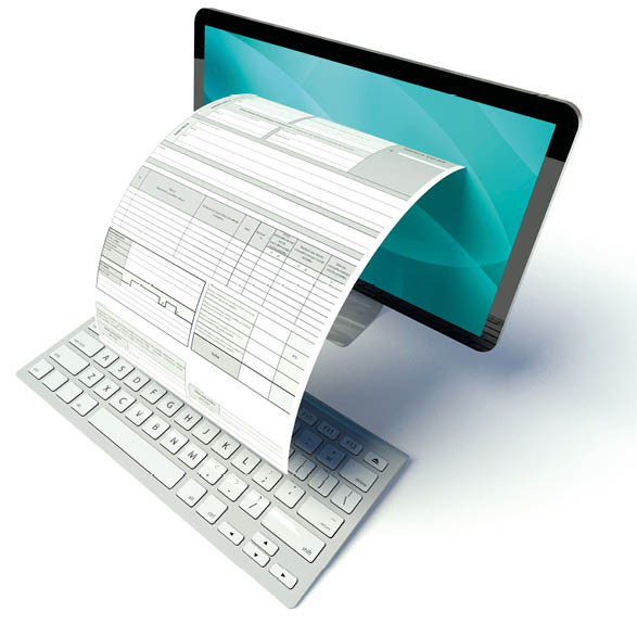 Desktop computer screen with tax form or invoice