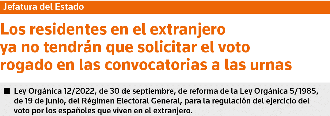 Jefatura del Estado Los residentes en el extranjero ya no tendrán que solicitar el voto rogado en las convocatorias a   