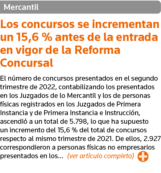 Mercantil Los concursos se incrementan un 15,6 % antes de la entrada en vigor de la Reforma Concursal El número de co   