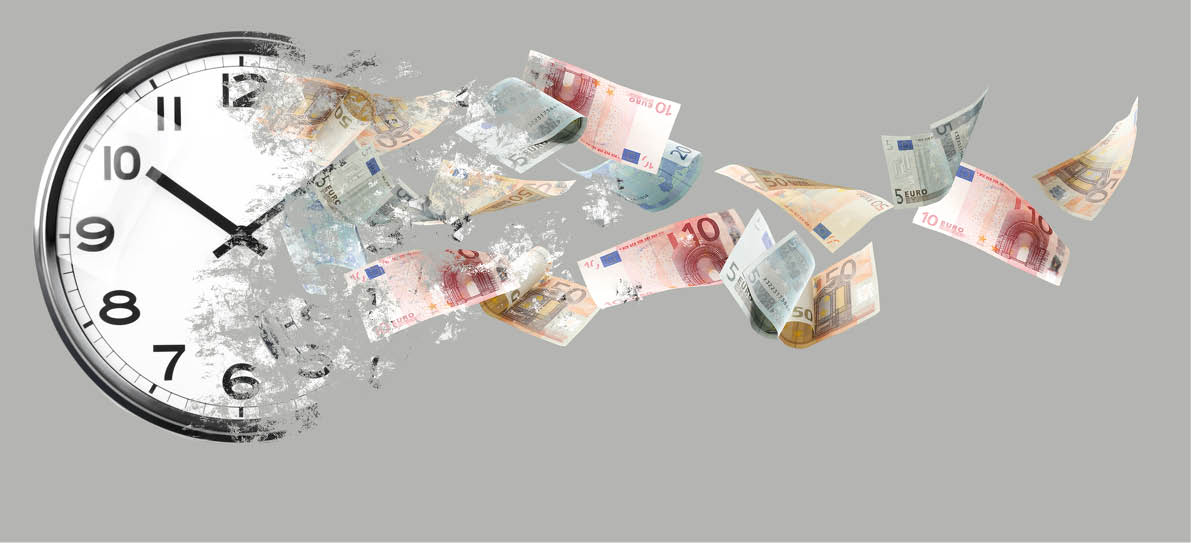 Modern clock on white background  Time management concept