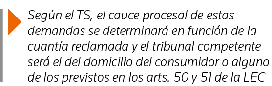  Según el TS, el cauce procesal de estas demandas se determinará en función de la cuantía reclamada y el tribunal com   