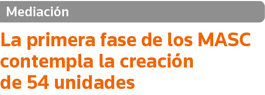 Mediación La primera fase de los MASC contempla la creación de 54 unidades