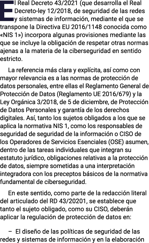 El Real Decreto 43 2021 (que desarrolla el Real Decreto-ley 12 2018, de seguridad de las redes y sistemas de informac   