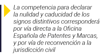  La competencia para declarar la nulidad y caducidad de los signos distintivos corresponderá por vía directa a la Ofi   