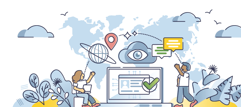 Digital citizenship and virtual ID identification document outline concept  Legal passport or covidpass as global digital security control vector illustration  Immigration control with biometric data 