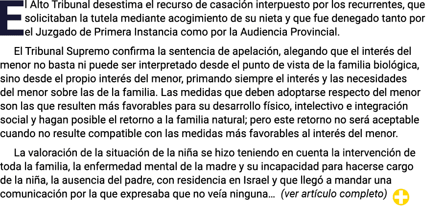 El Alto Tribunal desestima el recurso de casación interpuesto por los recurrentes, que solicitaban la tutela mediante   