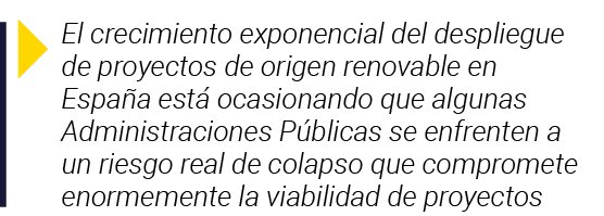  El crecimiento exponencial del despliegue de proyectos de origen renovable en España está ocasionando que algunas Ad   