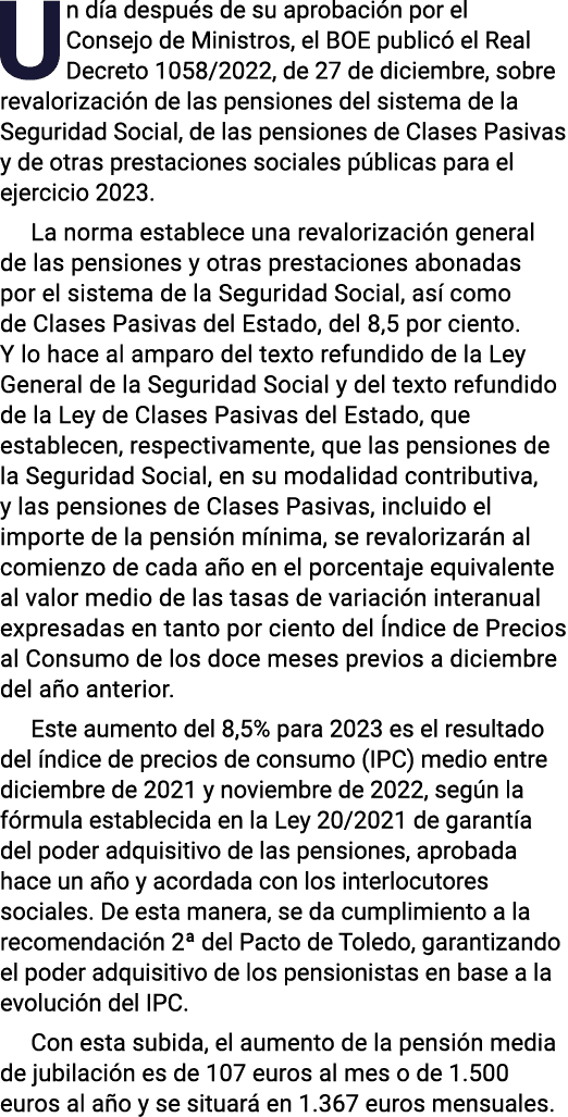 Un día después de su aprobación por el Consejo de Ministros, el BOE publicó el Real Decreto 1058 2022, de 27 de dicie   