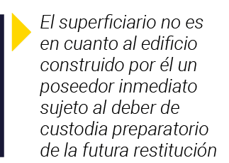  El superficiario no es en cuanto al edificio construido por él un poseedor inmediato sujeto al deber de custodia pre   