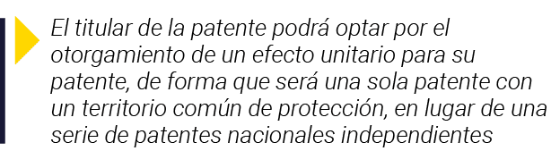  El titular de la patente podrá optar por el otorgamiento de un efecto unitario para su patente, de forma que será un   