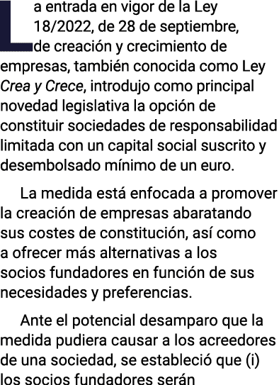 La entrada en vigor de la Ley 18 2022, de 28 de septiembre, de creación y crecimiento de empresas, también conocida c   