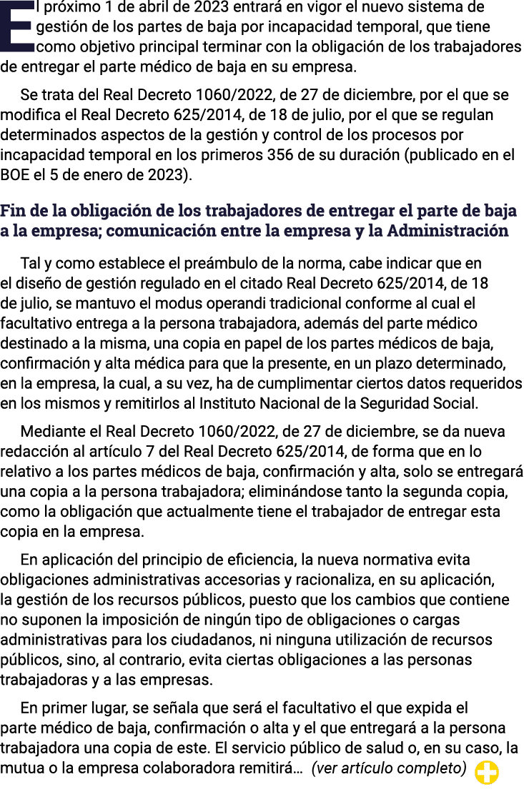 El próximo 1 de abril de 2023 entrará en vigor el nuevo sistema de gestión de los partes de baja por incapacidad temp   